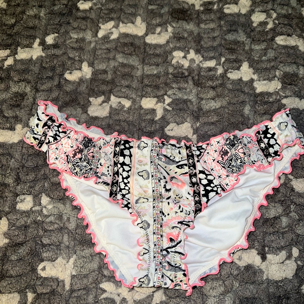 Victoria's Secret Black and Pink Patterned Bikini Bottoms